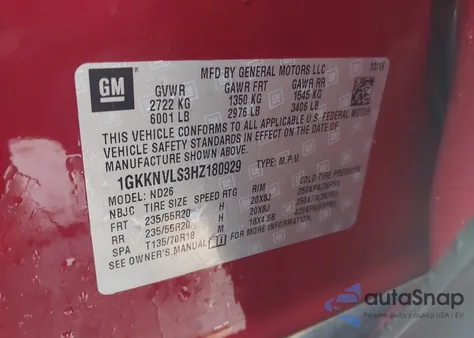 2017 GMC Acadia Slt-1 из США, поврежденный, VIN 1GKKNVLS3HZ180929